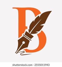 Initial  Feather Logo On Letter B Concept With Ink Symbol For Law Firm And Attorney Sign