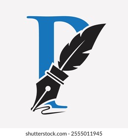 Initial  Feather Logo On Letter P Concept With Ink Symbol For Law Firm And Attorney Sign