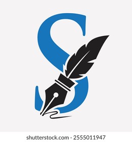 Initial  Feather Logo On Letter S Concept With Ink Symbol For Law Firm And Attorney Sign