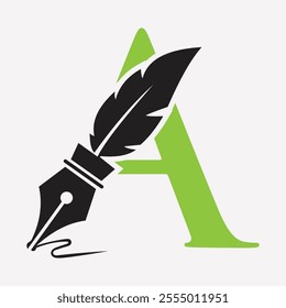 Initial  Feather Logo On Letter A Concept With Ink Symbol For Law Firm And Attorney Sign