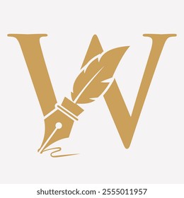 Initial  Feather Logo On Letter W Concept With Ink Symbol For Law Firm And Attorney Sign