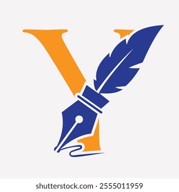 Initial  Feather Logo On Letter Y Concept With Ink Symbol For Law Firm And Attorney Sign