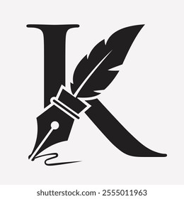 Initial  Feather Logo On Letter K Concept With Ink Symbol For Law Firm And Attorney Sign