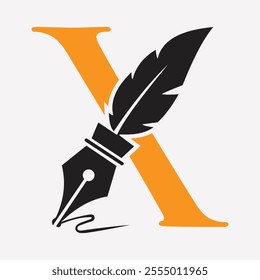 Initial  Feather Logo On Letter X Concept With Ink Symbol For Law Firm And Attorney Sign