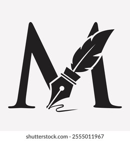 Initial  Feather Logo On Letter M Concept With Ink Symbol For Law Firm And Attorney Sign