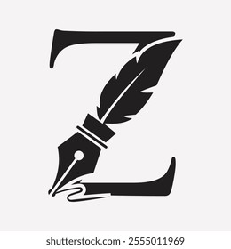 Initial  Feather Logo On Letter Z Concept With Ink Symbol For Law Firm And Attorney Sign