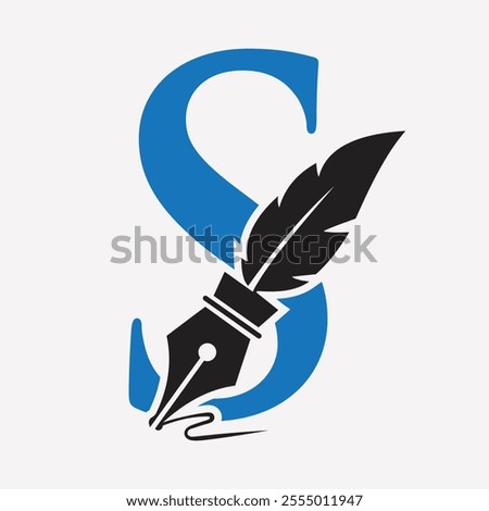 Initial  Feather Logo On Letter S Concept With Ink Symbol For Law Firm And Attorney Sign
