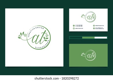 Initial AT Feminine logo collection with business card template, premium vector.
