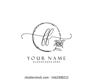 Initial FF beauty monogram and elegant logo design, handwriting logo of initial signature, wedding, fashion, floral and botanical with creative template.