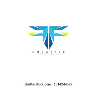 Initial FF Letter Abstract Colorful Creative Polygonal Logotype