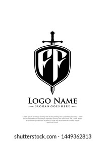 initial FF letter with shield style logo template vector