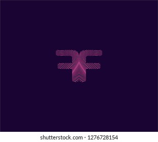 Initial FF letter typography abstract dinamic grunge stripes wavy effect monogram logotype