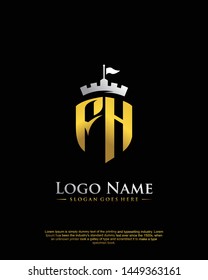 initial FH letter with shield style logo template vector
