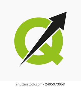 Initial Financial Logo On Letter Q Concept With Growth Arrow Icon