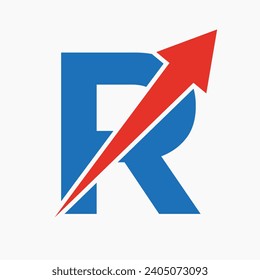 Logotipo financiero inicial en la letra R Concepto con icono de flecha de crecimiento