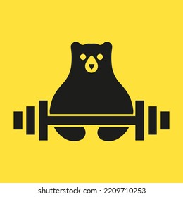 Plantilla de vectores de espacio negativo del logotipo del oso de aptitud inicial. Símbolo GYM de sujeción del oso