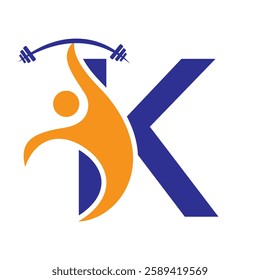 Initial Fitness Logo On Letter K Concept For Gym and Fitness Club Symbol