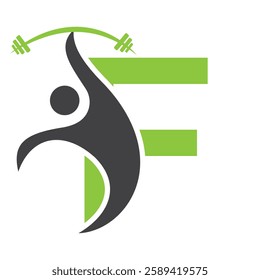 Initial Fitness Logo On Letter F Concept For Gym and Fitness Club Symbol