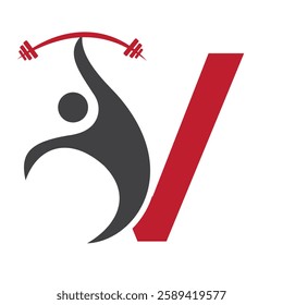 Initial Fitness Logo On Letter V Concept For Gym and Fitness Club Symbol