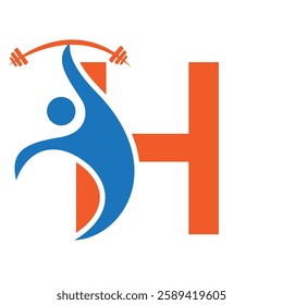 Initial Fitness Logo On Letter H Concept For Gym and Fitness Club Symbol