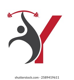 Initial Fitness Logo On Letter Y Concept For Gym and Fitness Club Symbol