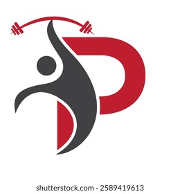 Initial Fitness Logo On Letter P Concept For Gym and Fitness Club Symbol