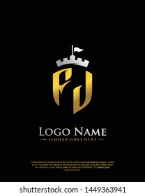 initial FJ letter with shield style logo template vector
