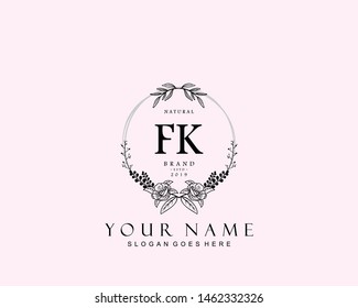 Initial FK beauty monogram and elegant logo design, handwriting logo of initial signature, wedding, fashion, floral and botanical with creative template.