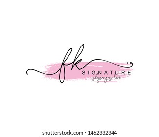 Initial FK beauty monogram and elegant logo design, handwriting logo of initial signature, wedding, fashion, floral and botanical with creative template.