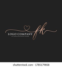 Monograma inicial de belleza FK y diseño elegante de logotipo, logotipo de escritura a mano de firma inicial, boda, moda, floral y botánica con plantilla creativa.