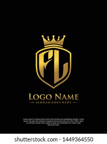 initial FL letter with shield style logo template vector