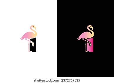 Initial I Flamingo bird logo. Flamingo bird icon with letter I Logo design vector template.