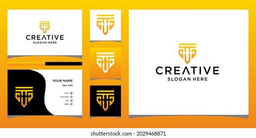 Initial flat logo design with business card template