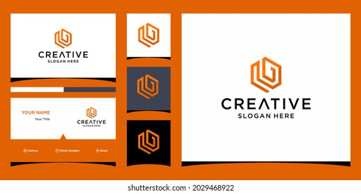 Initial flat logo design with business card template