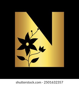 
Initial flower Logo combine with letter N vector template
