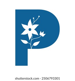 Initial flower Logo combine with letter P vector template