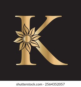 Initial Flower Logo combine with letter K vector template