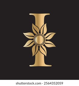 Initial Flower Logo combine with letter I vector template