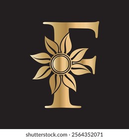 Initial Flower Logo combine with letter F vector template