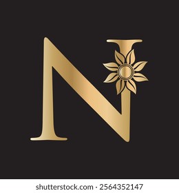 Initial Flower Logo combine with letter N vector template