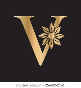 Initial Flower Logo combine with letter V vector template