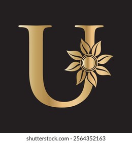 Initial Flower Logo combine with letter U vector template