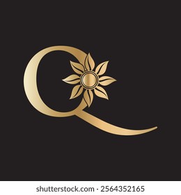 Initial Flower Logo combine with letter Q vector template