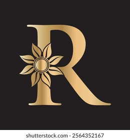 Initial Flower Logo combine with letter R vector template