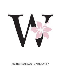 Logo de la flor inicial combinado con la letra W Plantilla de Vector