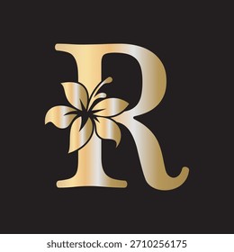Logo de la flor inicial combinado con la letra R Plantilla de Vector