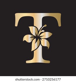 Initial Flower Logo combine with letter T vector template