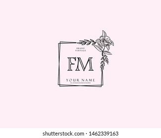 Initial FM beauty monogram and elegant logo design, handwriting logo of initial signature, wedding, fashion, floral and botanical with creative template.
