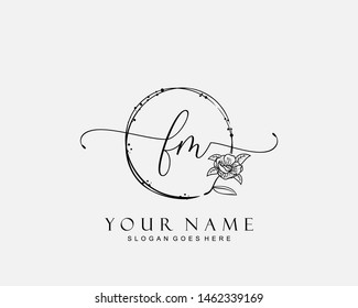 Initial FM beauty monogram and elegant logo design, handwriting logo of initial signature, wedding, fashion, floral and botanical with creative template.