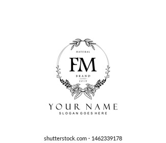 Initial FM beauty monogram and elegant logo design, handwriting logo of initial signature, wedding, fashion, floral and botanical with creative template.